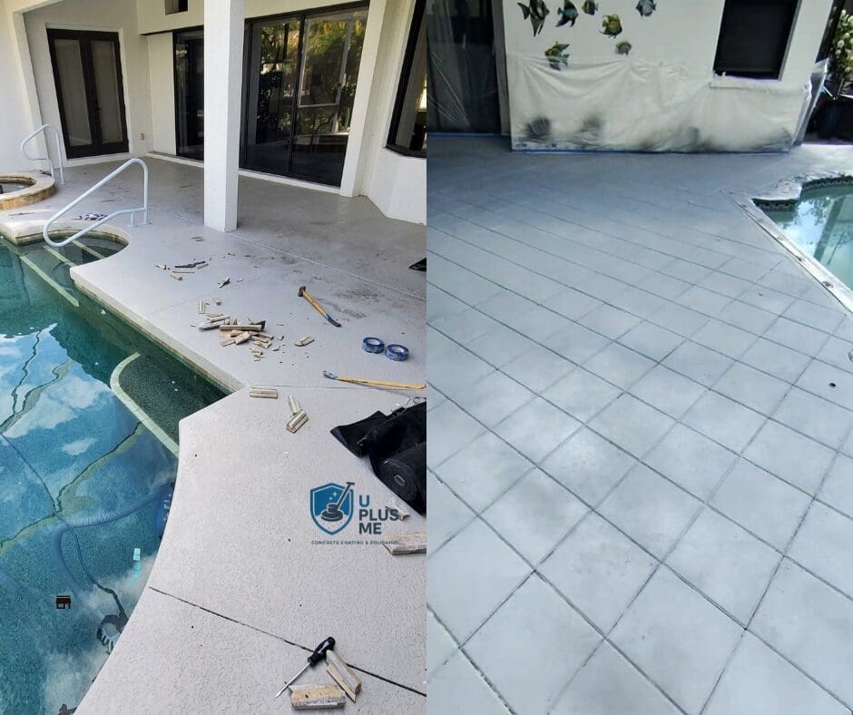 Pool deck resurfacing in Bradenton FL — slip-resistant textured finish by U Plus Me LLC