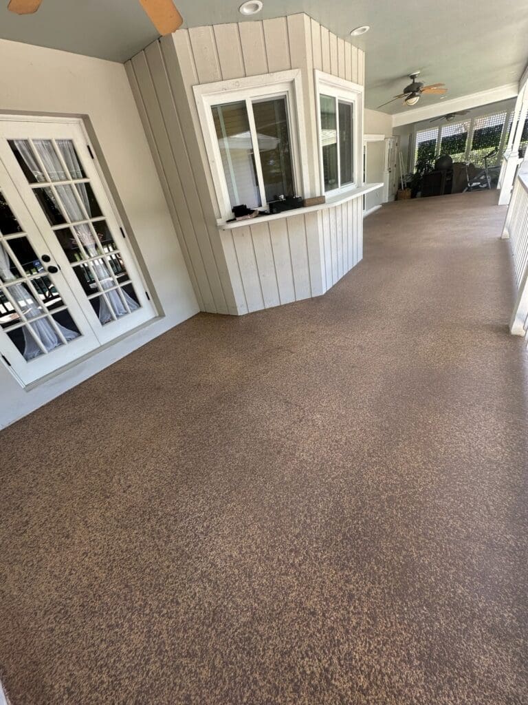 Knockdown texture concrete patio resurfacing system installed in a Sarasota Florida outdoor living space